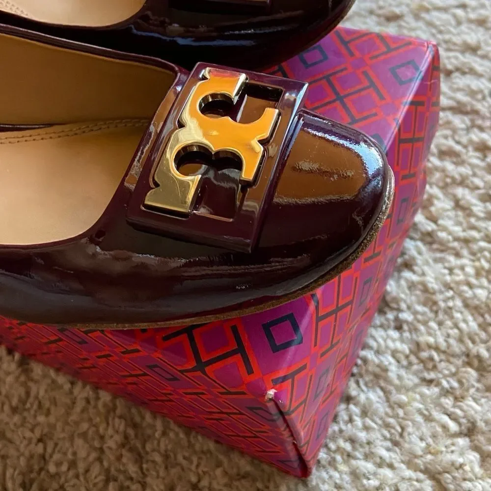 Tory Burch Gigi Burgundy Red Midi Heel Pump Size 7